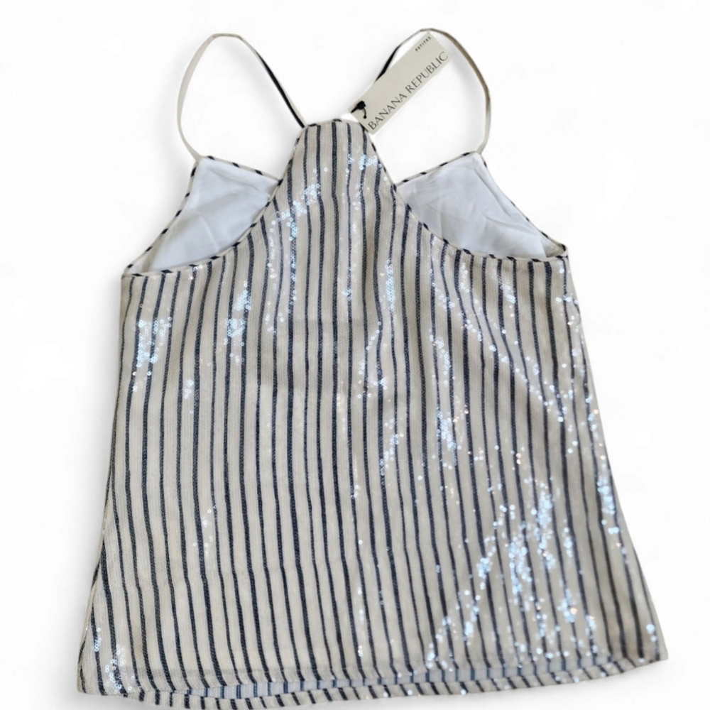Banana Republic Sleeveless Top Size XS Holiday Neutral Sequin Stripe Party - Picture 5 of 6